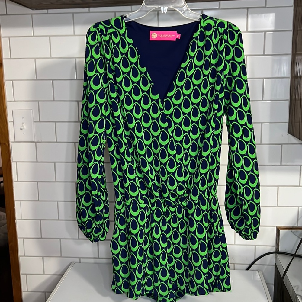 Macbeth Collection by Margaret Josephs Long Sleeve V Neck Romper